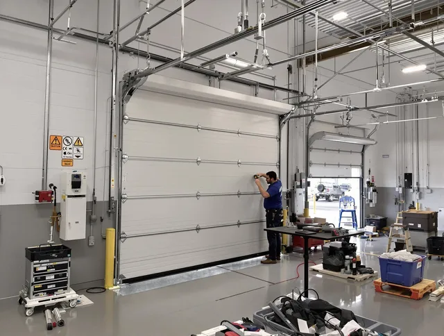 Commercial garage door repair being performed by Laguna Niguel Garage Door Repair expert in Laguna Niguel