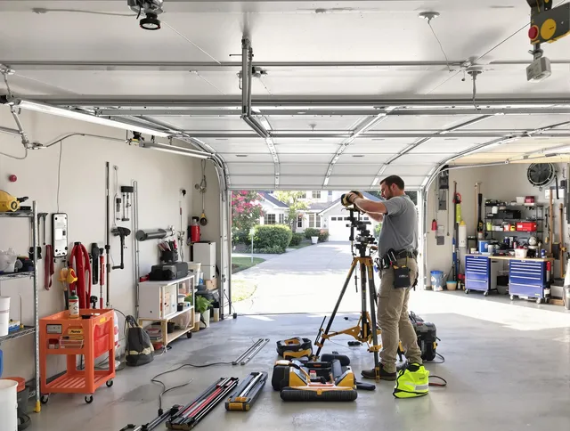 Laguna Niguel Garage Door Repair specialist performing laser-guided track alignment in Laguna Niguel